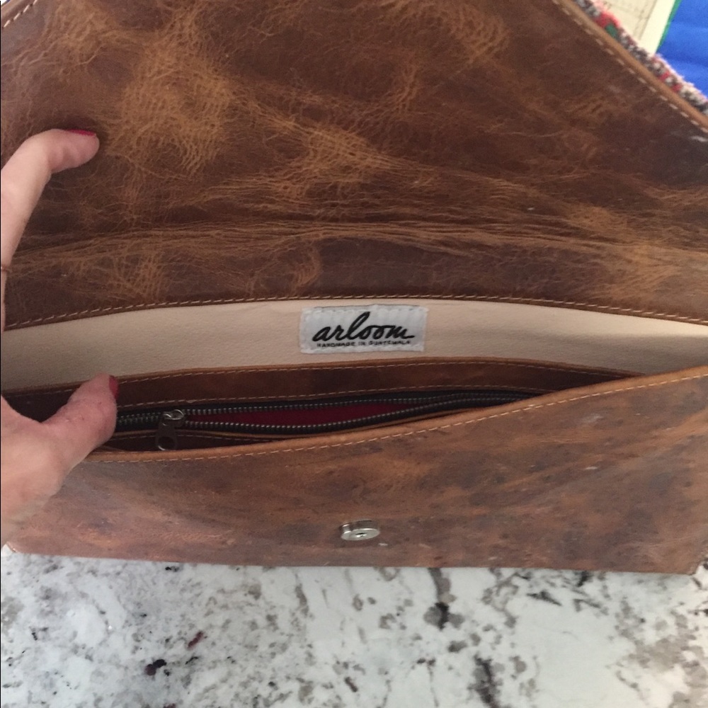 Beautiful handmade embroidered & leather clutch - Picture 3 of 5